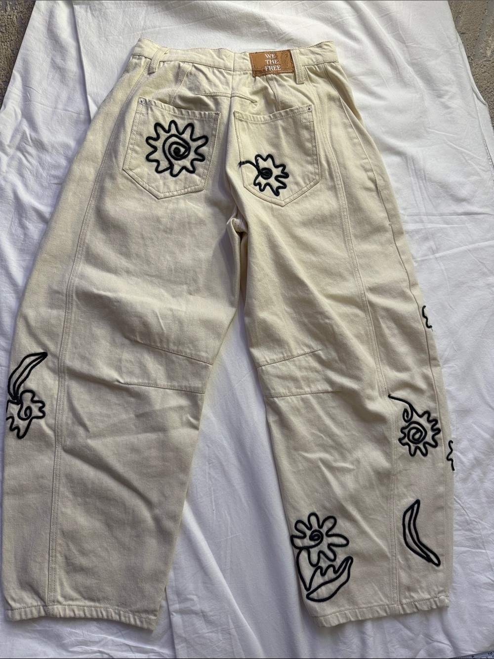 We The Free Cream Jeans with Black Floral Outline Embroidery - Picture 11 of 16